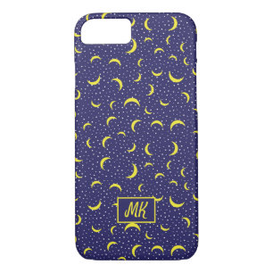 Monogram Quarter Moons Stars Blue Sky iPhone 8/7 Hoesje