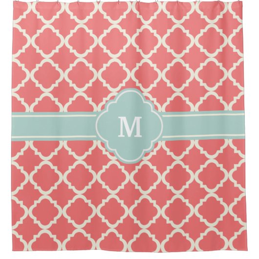 Monogram Quatrefoil Coral Mint Pattern Douchegordijn (Voorkant)