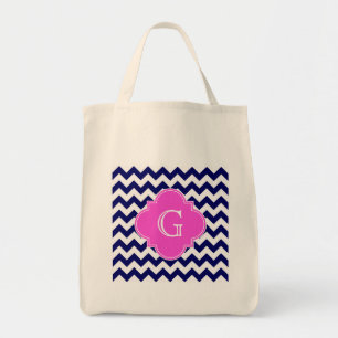 Monogram Quatrefoil van de Chevron van de marine Tote Bag