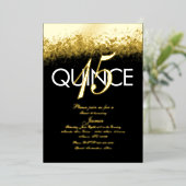 Monogram Quince Pers Glitter Goud Folie Uitnodiging (Staand Voorkant)