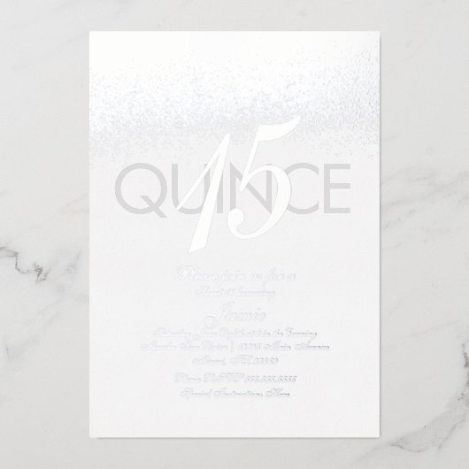Monogram Quince Pers Glitter Zilver Folie Uitnodiging (Voorkant)