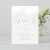 Monogram Quince Pers Glitter Zilver Folie Uitnodiging (Staand Voorkant)