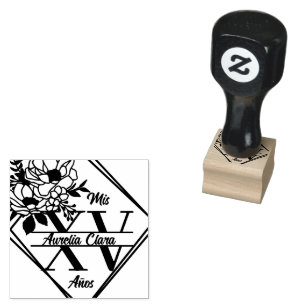 Monogram Quinceanera Mis XV 15 Geometrische flora Rubberstempel