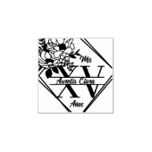 Monogram Quinceanera Mis XV 15 Geometrische flora Rubberstempel (Afrduk)