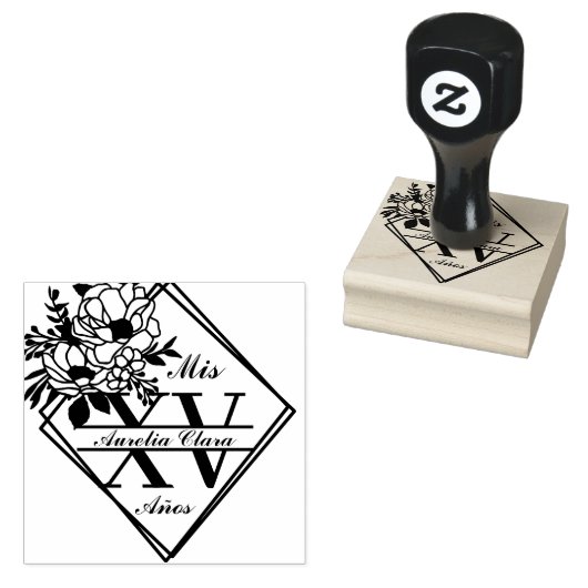 Monogram Quinceanera Mis XV geometrische bloem Rubberstempel (Gestempeld)