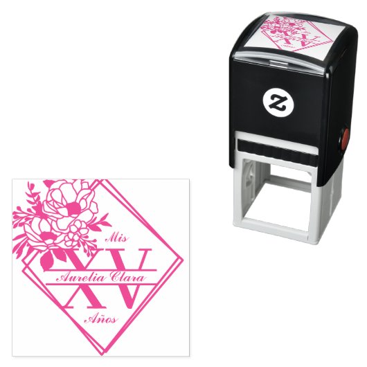 Monogram Quinceanera Mis XV geometrische bloem Zelfinktende Stempel (In situ)