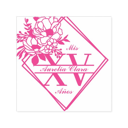 Monogram Quinceanera Mis XV geometrische bloem Zelfinktende Stempel (Design)
