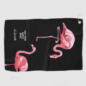 Monogram Quote Cute en Trendy Tropical Flamingo Golfhanddoek (Horizontaal)