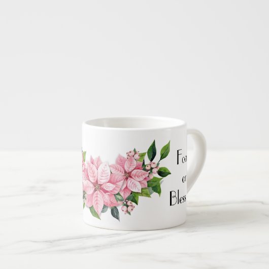 Monogram & Quote, Roze Poinsettia Swag op 6oz Espresso Kop (Voorkant rechts)