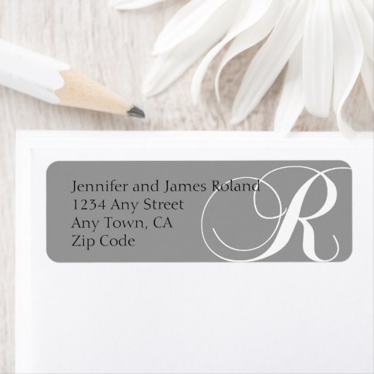 Monogram R-adreslabels grijs Etiket (Insitu)