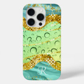 Monogram R Aqua Lime Goud Marmer Fantasie Druppels Case-Mate iPhone Case (Achterkant)