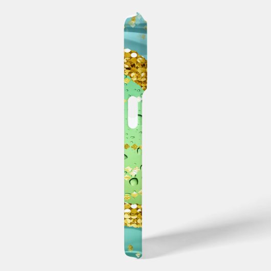 Monogram R Aqua Limoen Gold Marble Fantasy Droplet Case-Mate iPhone Case (Achterkant / Rechts)