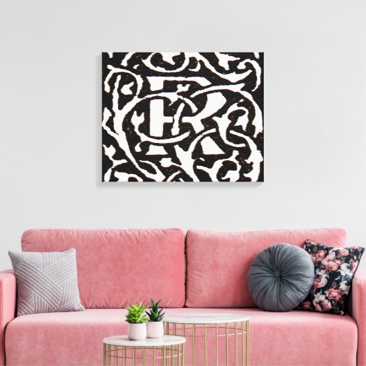 Monogram R Art Nouveau Canvas Afdruk (Insitu (Woonkamer))