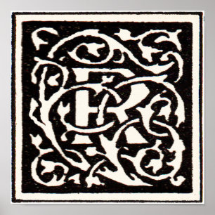  Monogram R Art Nouveau Letter Poster