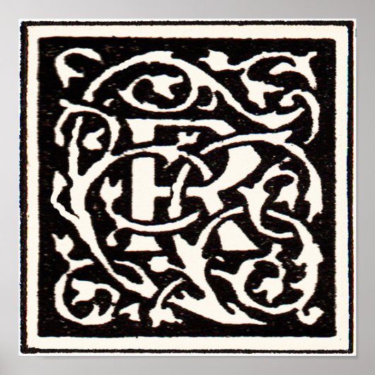  Monogram R Art Nouveau Letter Poster (Voorkant)
