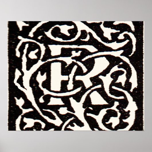 Monogram R Art Nouveau Letter Poster (Voorkant)