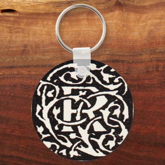 Monogram R Art Nouveau Letter Sleutelhanger (Voorkant)