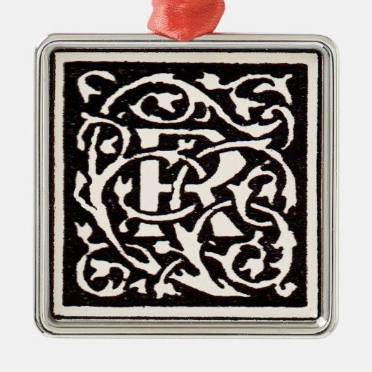 Monogram R Art Nouveau Metalen Ornament (Voorkant)