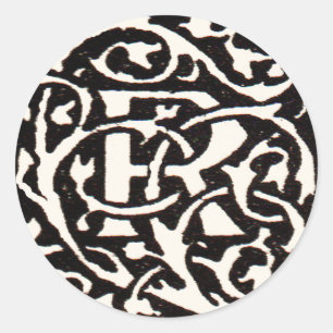Monogram R Art Nouveau Ronde Sticker