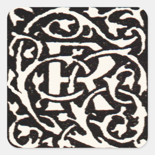 Monogram R Art Nouveau Vierkante Sticker