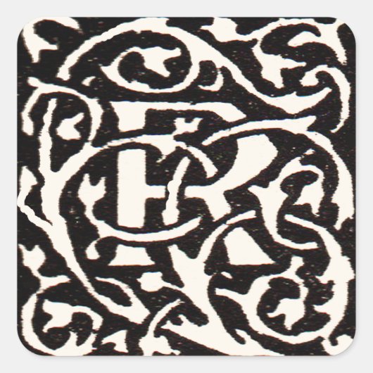 Monogram R Art Nouveau Vierkante Sticker (Voorkant)