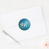 Monogram R Blauwgroen ornament Ribbon Kerst sticke Ronde Sticker (Envelop)