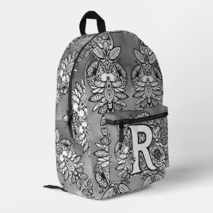 Monogram "R" Bloem Tattoo Patroon Zwart Wit Doe-He Bedrukte Rugzak