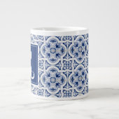 Monogram R, Blue Sicilian Tegel Giant Coffee Mok (Voorkant)
