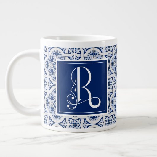 Monogram R, Blue Sicilian Tegel Giant Coffee Mok (Links)