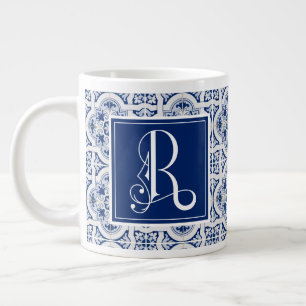 Monogram R, Blue Sicilian Tile Giant Coffee Mok