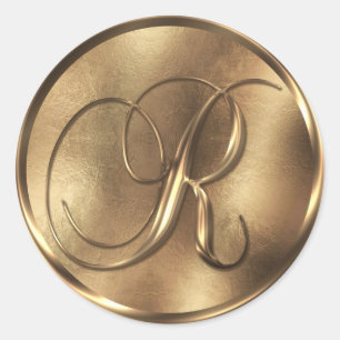 Monogram R Bronze Wedding Invitation Holiday Ronde Sticker