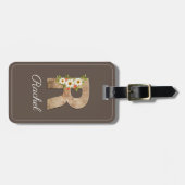 Monogram R bruine houten letter bloem Bagage Label (Voorkant horizontaal)