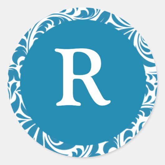 Monogram R Cerulean Wedding Monogramation S Ronde Sticker (Voorkant)