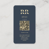Monogram R Donkerblauw Goud Professioneel Modern Visitekaartje (Achterkant)
