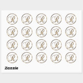 Monogram R Faux Bronze Ronde Sticker (Vel)