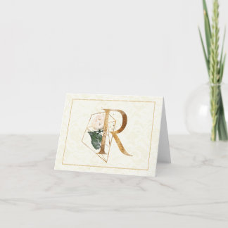 Monogram R Floral Note Kaart Gold
