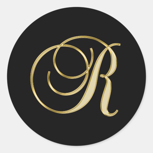 Monogram R gouden schrift Ronde Sticker (Voorkant)