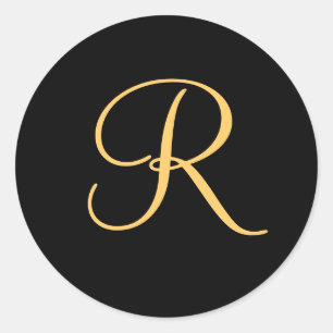 Monogram R, goudkleurig initiaal R op zwart, Ronde Sticker