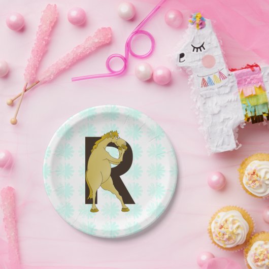 Monogram R Grappige Pony Gepersonaliseerd Papieren Bordje (Feest)
