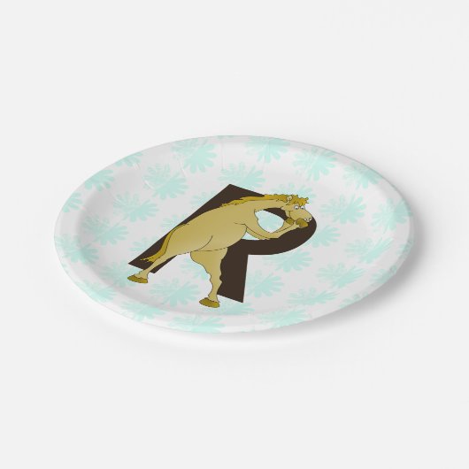 Monogram R Grappige Pony Gepersonaliseerd Papieren Bordje (Gekanteld)