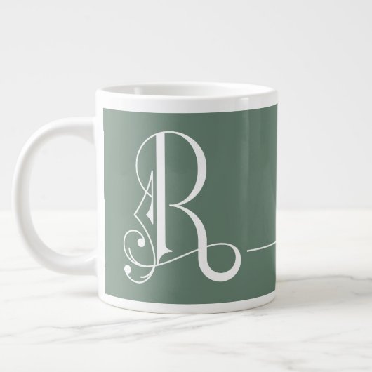 Monogram R in prachtige Scroll Typografie Grote Koffiekop (Links)