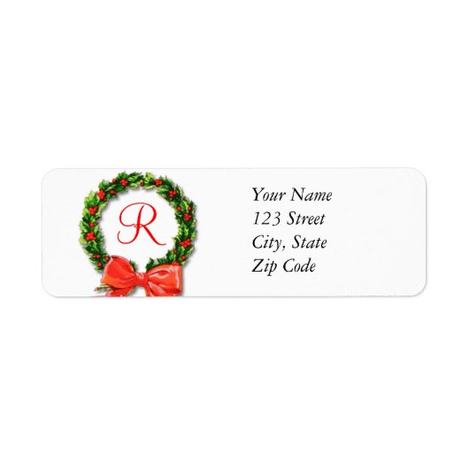 Monogram R Kerst retour adreslabels Etiket (Voorkant)