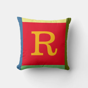 monogram R kleurrijke kussen met kleurenrand