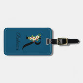 Monogram R kobalt waterverf bloem Bagagelabel (Voorkant horizontaal)