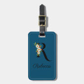 Monogram R kobalt waterverf bloem Bagagelabel (Voorkant verticaal)