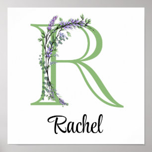 Monogram R Lavender Eucalyptus kinderkamer  Poster