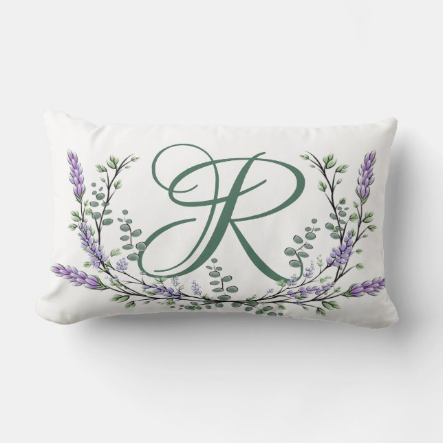 Monogram R Lavender Eucalyptus Kussen (Voorkant)