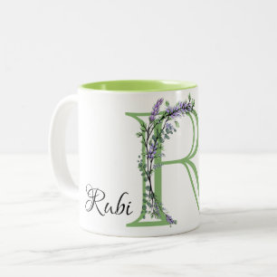 Monogram R Lavender Eucalyptus Tweekleurige Koffiemok