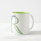 Monogram R Lavender Eucalyptus Tweekleurige Koffiemok (Voorkant rechts)