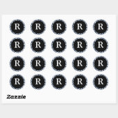 Monogram R Navy Blue  Wedding Monogr Ronde Sticker (Vel)